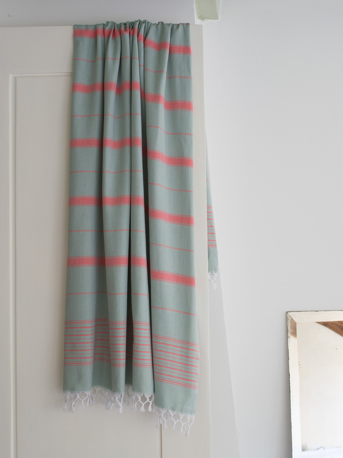 hammam towel grey green/coral red 170x100cm